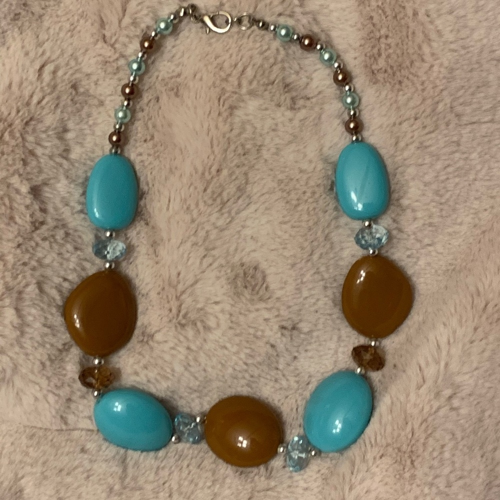 Brown and light blue necklace